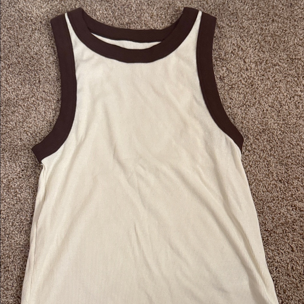 Old Navy White and Brown Ribbed Tank